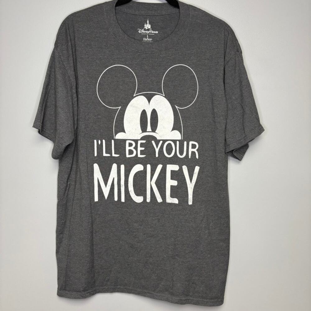 Disney Parks Dark Cotton‎ Grey Mickey T-Shirt Mens Sz L